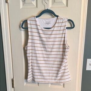 Tahari White and Tan Striped Tank Top